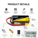 11.1V 2200mAh 3S 70C LiPo Battery for RC Helicopter Aircraft Quadcopter Cars