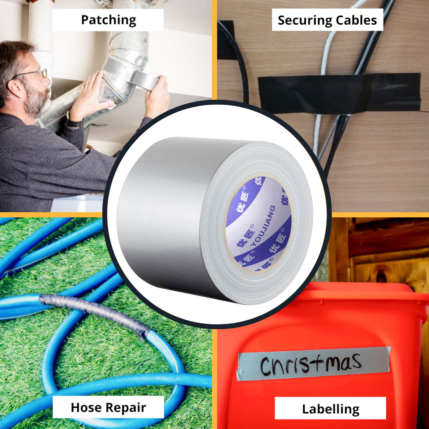 Industrial Cloth Duct Tape 50mx50mm Vinyl Duct Tape Silver For Heavy Duty Applications