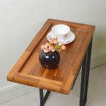 Living Room Metal Stand 58cm Height Solid Wood Chairside Table