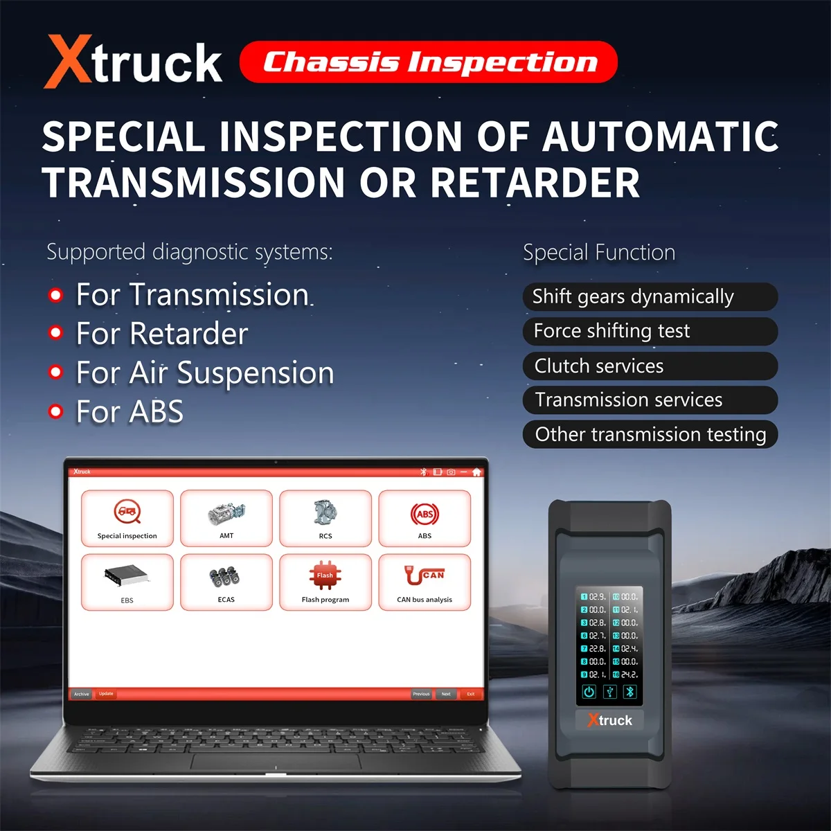 Heavy Duty Truck for Xtruck Chassis Inspection Read fault code ABS/EBS/RCS ZF gearbox FAS+SINOTRUCK Diagnostic Tool CFC2