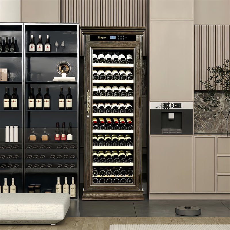 Vertical Freestanding Drinks Cabinet Dark Brown Wood Wine Cooler Fridge