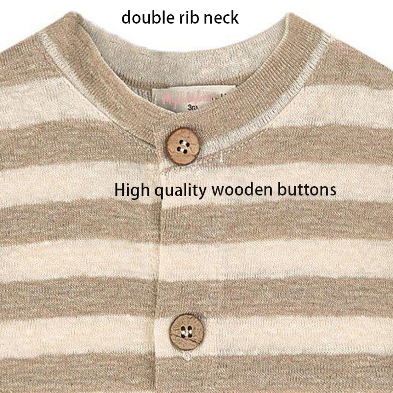 Hot sale Wooden Buttons Cotton Stripe Knitted Newborn Toddler baby rompers