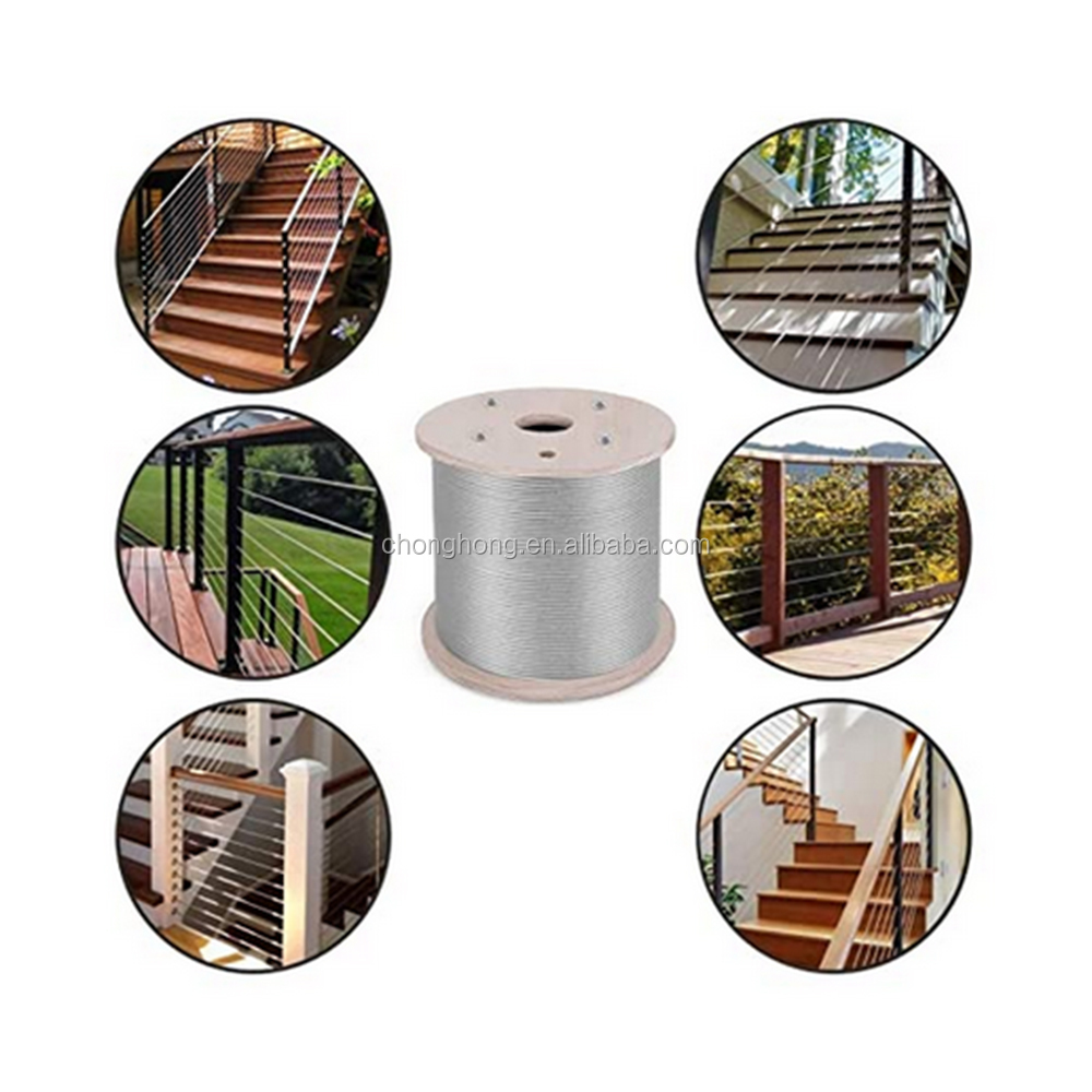 200fts Steel Cable T316 Stainless Steel Aircraft Cable 1x19 7x7 7x19 SS Cable Wire Rope for Deck Railing Hardware System