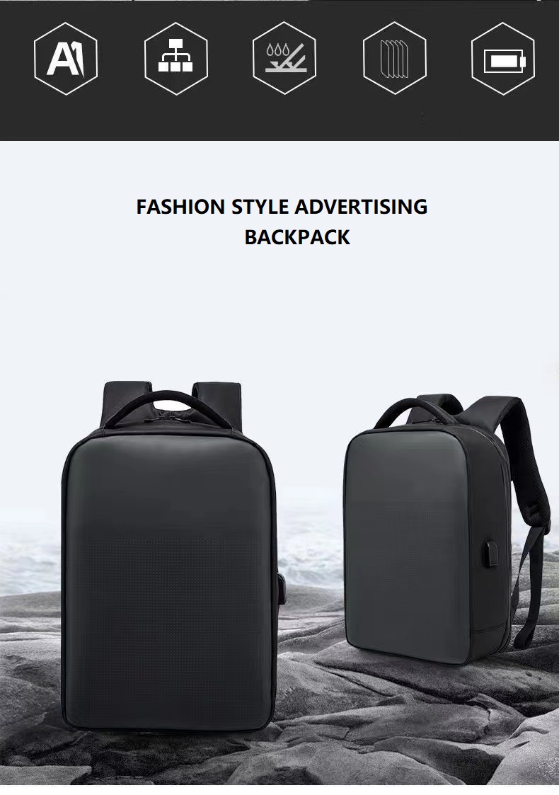 China  image video programmable full color led light digital advertising billboard display bag smart led screen backpack bag