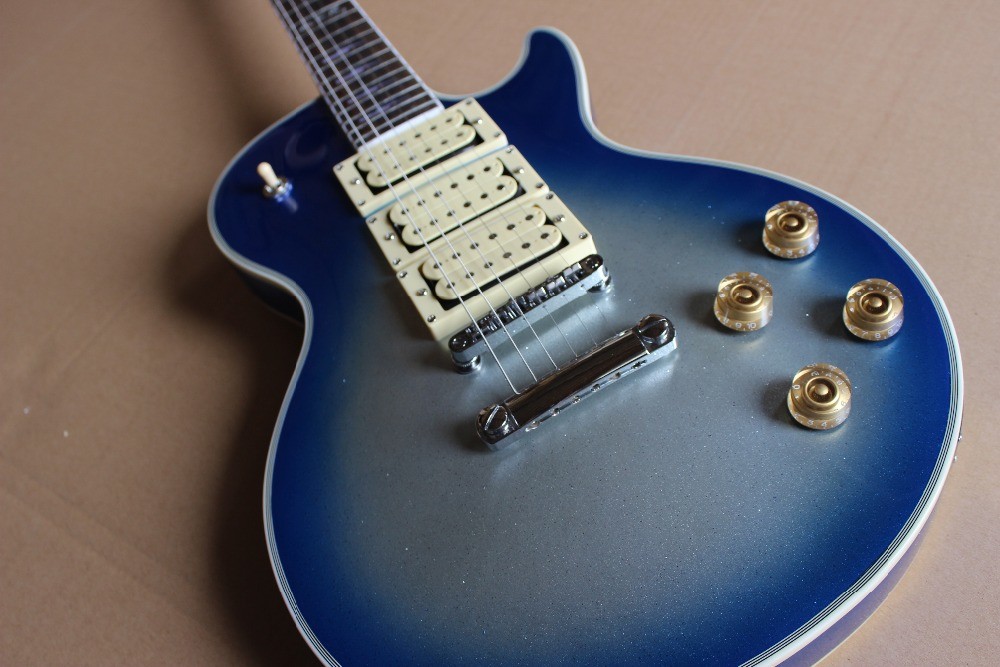 Custom shop Ace frehley signature 3 pickups Blue Burst Silver Sparkle Mahogany Body LP Electric Guitar