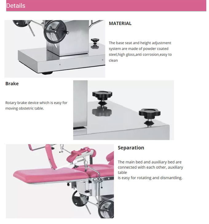 Manual Obstetric Delivery Bed Multifunction Adjustable Gynecology Operation Table A105 Stainless Steel
