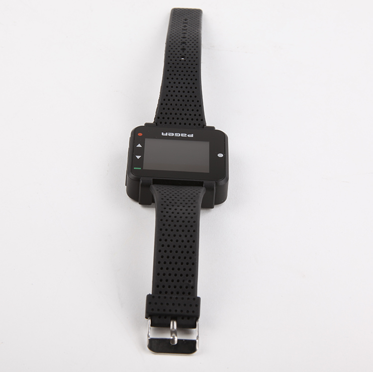 Wireless calling system for shopping center with service call bell button and wrist watch pager