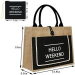 Printed Shopping Jute Tote Bags Organic Burlap Beach Bag