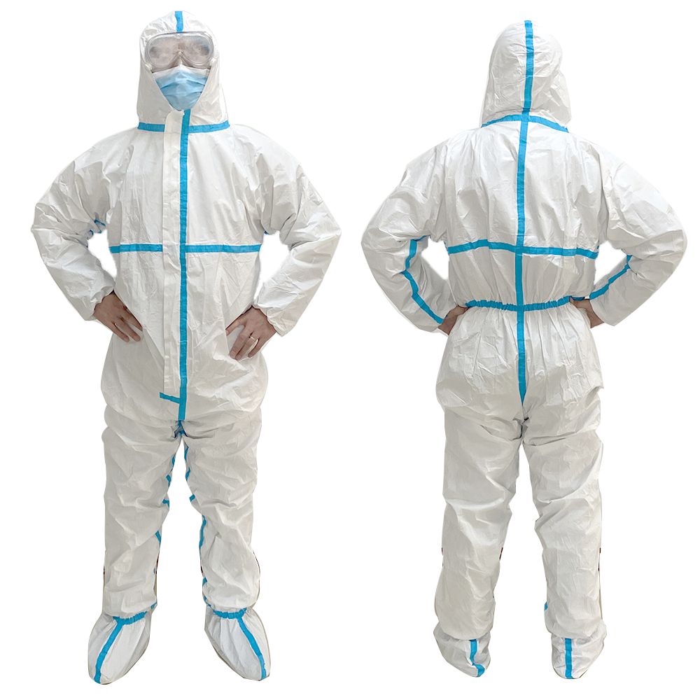 Non Woven Type 4 5 6 Hooded Microporous SF Disposable Protection Clothing With Boots