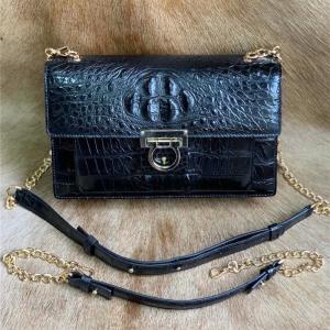 Quality Authentic Crocodile Skin Women's Small Flap Purse Genuine Alligator Leather Two Straps Lady Female Cross Shoulder Bag wholesale