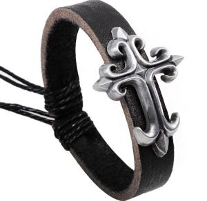 Quality Alloy cross leather bracelet jewelry leather woven bracelet wholesale Hot wholesale