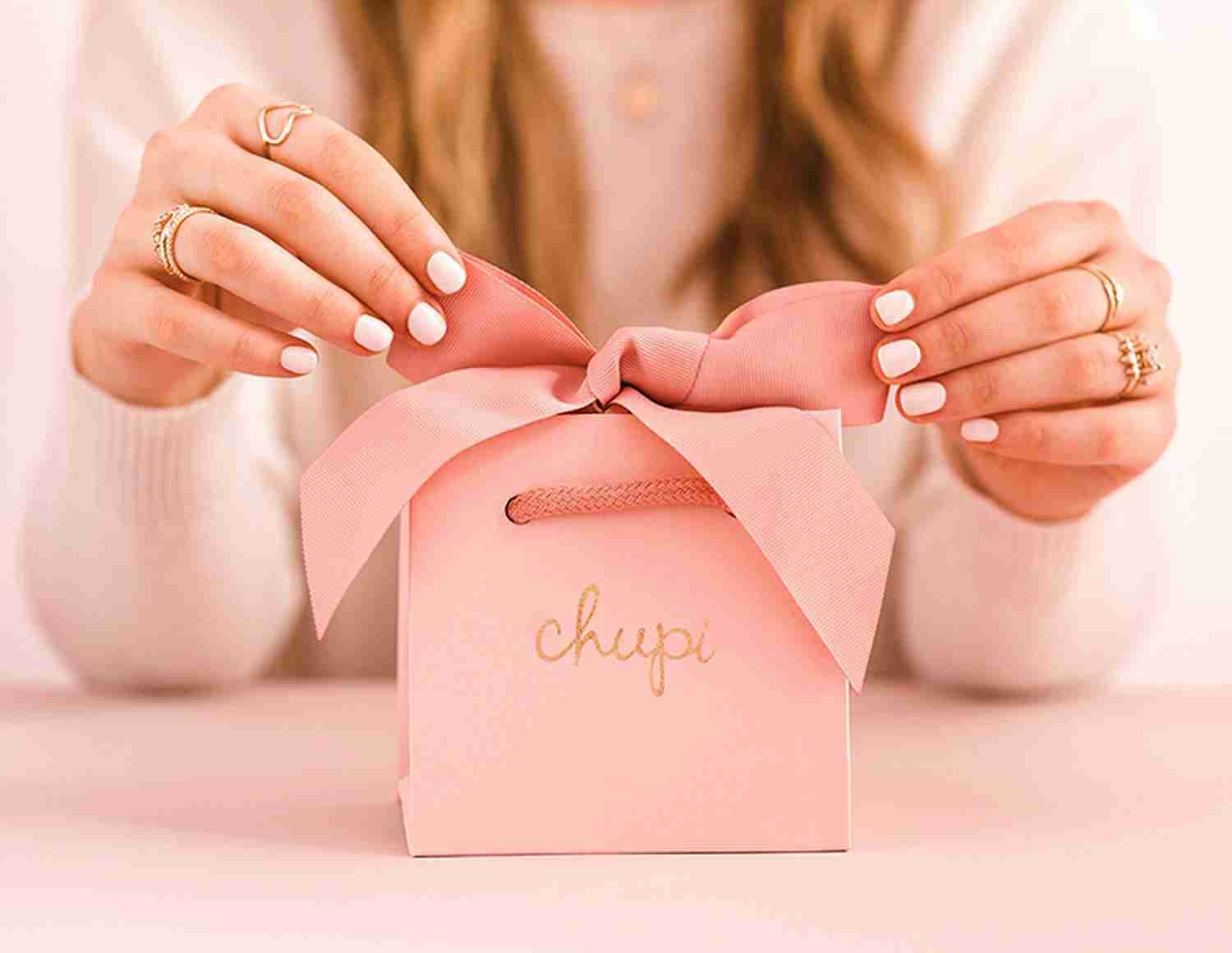 Recycled Small Pink Cardboard Printed Paper Gift Bags Ribbon Handle Bags