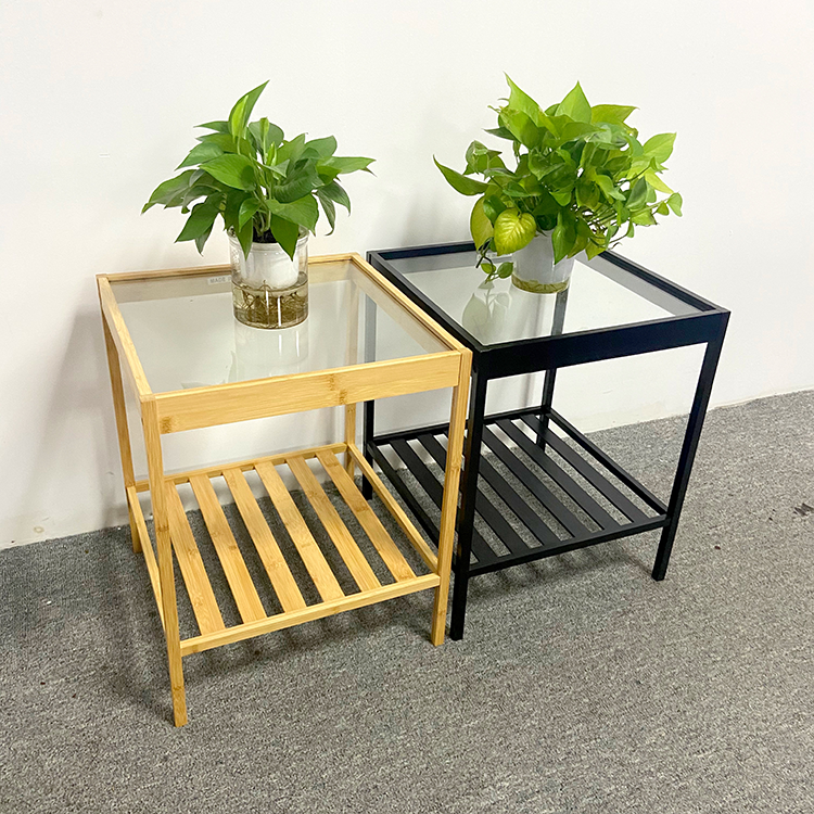 Iron Glass Bamboo Rattan Bedside Table Nightstand ODM
