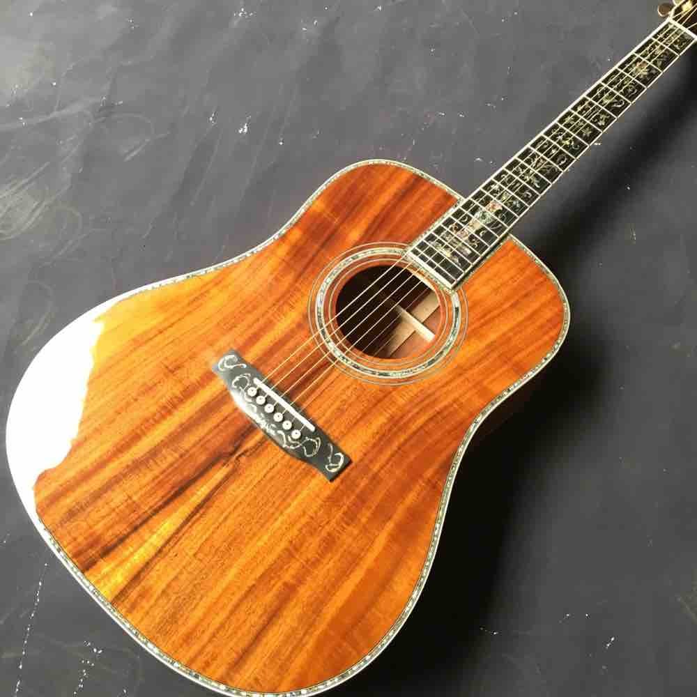 Real Abalone Inlays Ebony Fingerboard 41" Koa Wood Classic Acoustic Guitar