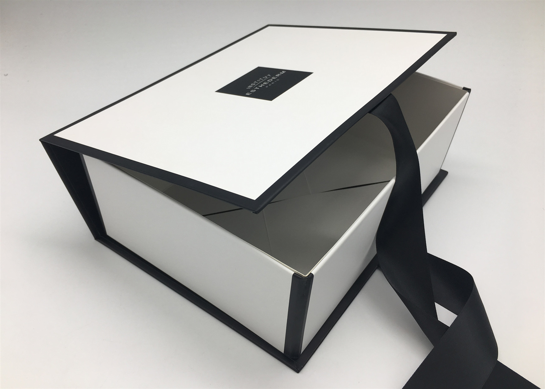 Recyclable Book Shape Jewelry Box / Folding Packaging Box With Ribbon Closure