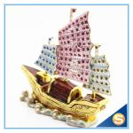 Handmade Metal & Crystal Trinket Box Sailing Shape Jewelry Box SCJ679
