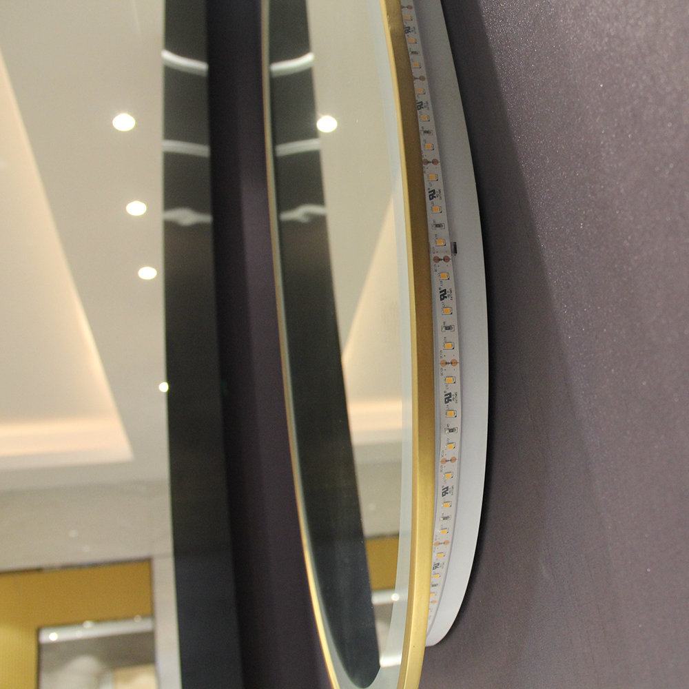 Stainless Steel Oval Framed Wall Mirror with LED Light Luxury Golden Color W60xH100cm