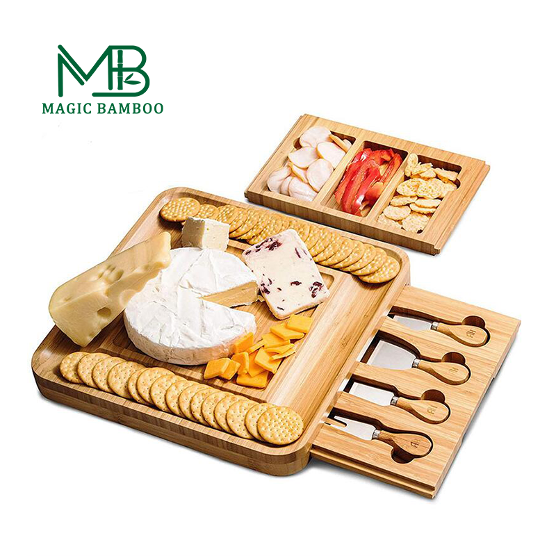 44x33x4cm Natural Wood Vegetable Chopper Bamboo Cutting Board Tray with 4 Drawers