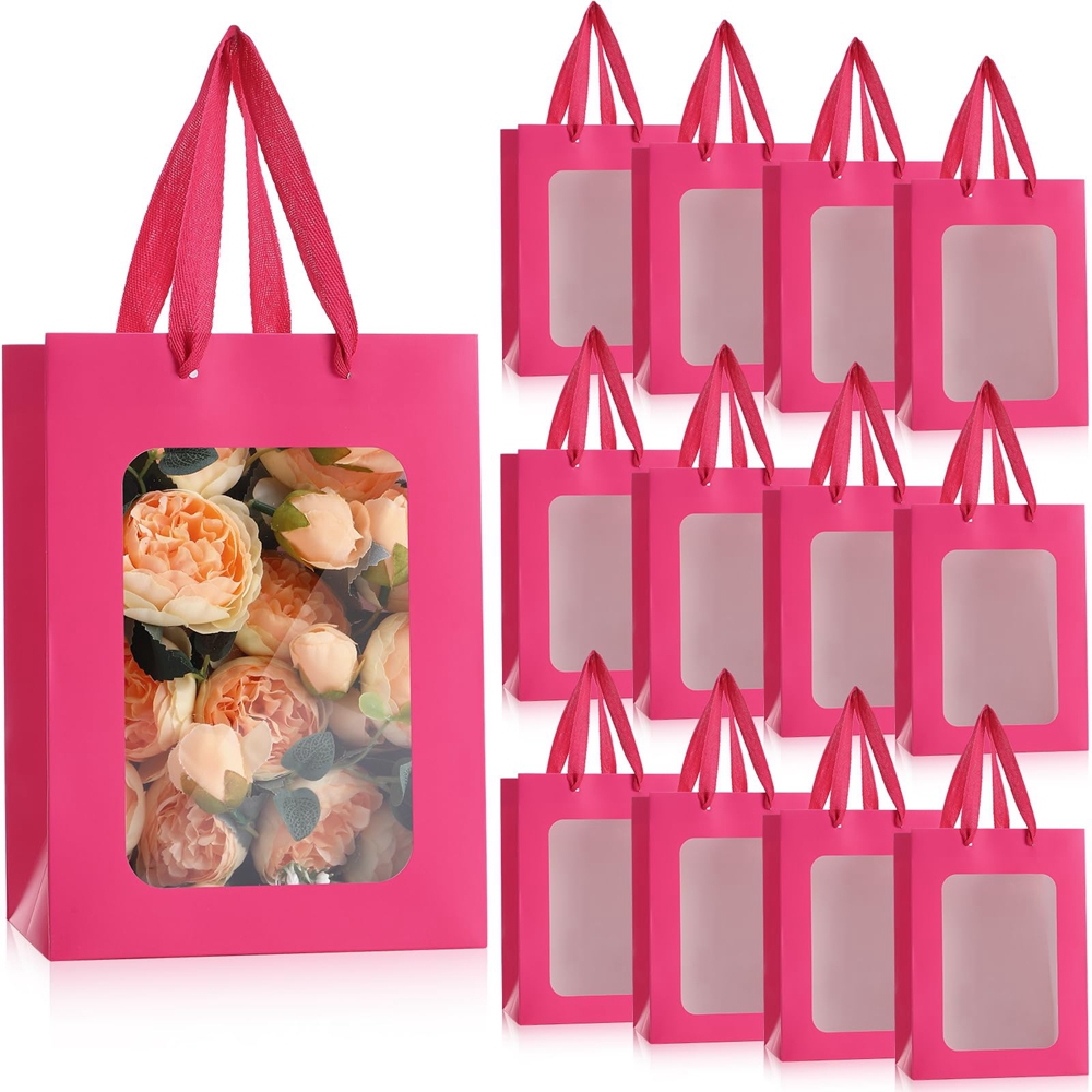 Custom Flower Gift Packaging Kraft Paper Bags With Transparent Window and Custom Logo