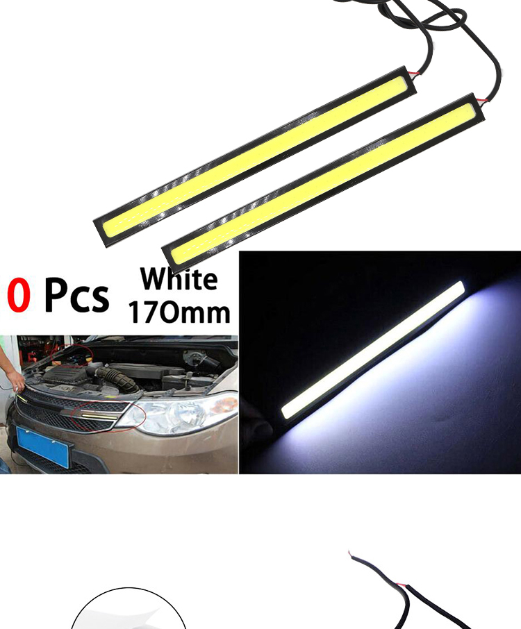 Daytime Drl Led Headlight Emergency Warning Car Running Cob Strip Light