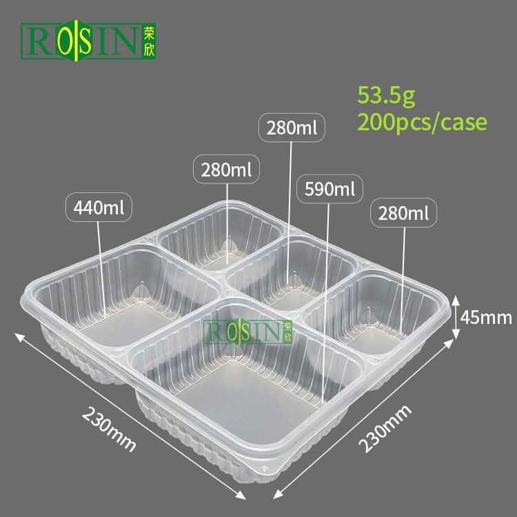 Clear Disposable Take Out Containers PP Fast Food 5 Compartment Plastic Container