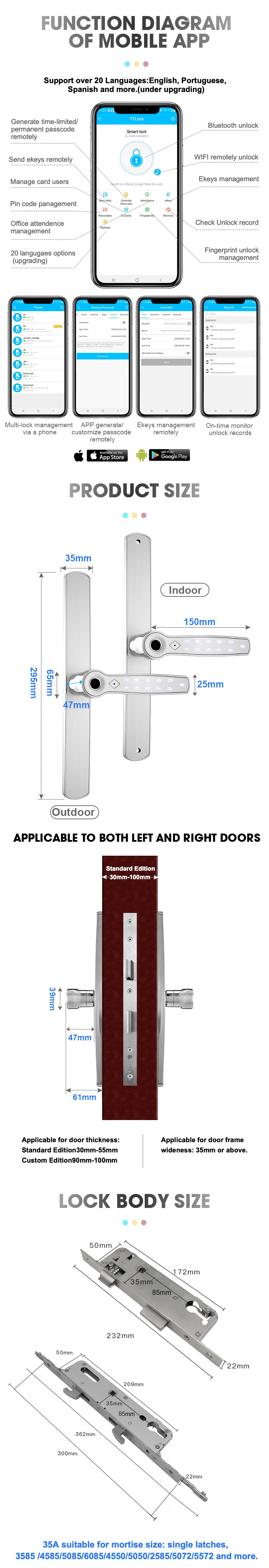 WIFI E - Commerce Double Sided Fingerprint Keyless Cylinder Lock