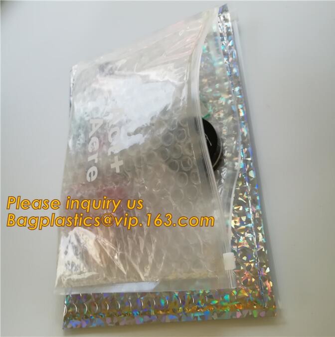 Cosmetic Pink Slider Padded Bag/Silver k Bag With Bubble,Padded Envelopes Cheap Aluminium Foil k Holographic