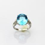 Fashion Jewelry 10mmx12mm Oval Blue Cubic Zirconia 925 Silver Ring(R235)