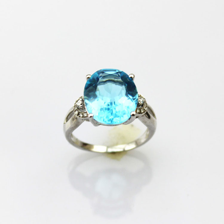 Fashion Jewelry 10mmx12mm Oval Blue Cubic Zirconia 925 Silver Ring(R235)