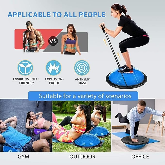 Anti Slip Half Balance Ball Trainer Yoga Exercise Ball with Resistance Bands Bonus Foot Pump for Yoga Fitness