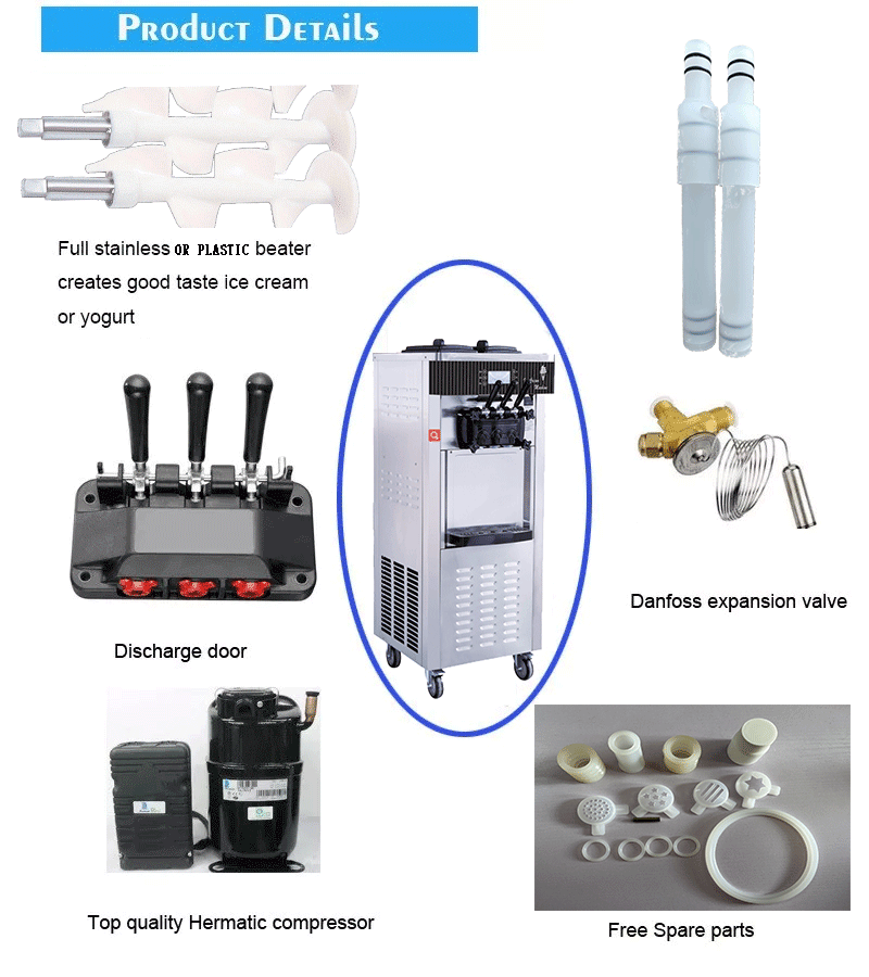 Automatic 3 Flavors Commercial Ice Cream Making Machine 20-28 L/H Capacity 110-220V/50-60Hz Voltage for Business Yogurt