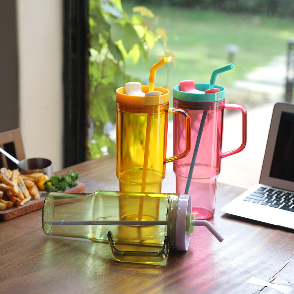 Customized Logo 40 Oz Plastic Water Bottle With Handle Straw 1200ml Large Capacity Plastic Reusable Water Bottles Safe With Sealed Double Wall