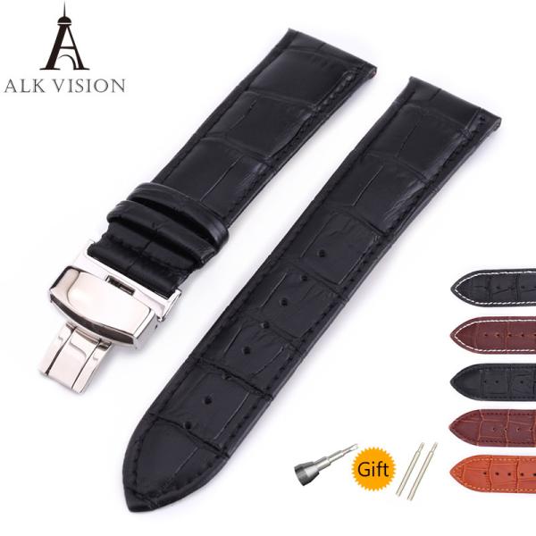 ALK Leather Watch Band Bracelet Strap Butterfly Deployant Clasp Buckle Watchband
