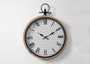 Quality Metal Ring Classical Handcrafted Round Wooden Wall Clock wholesale