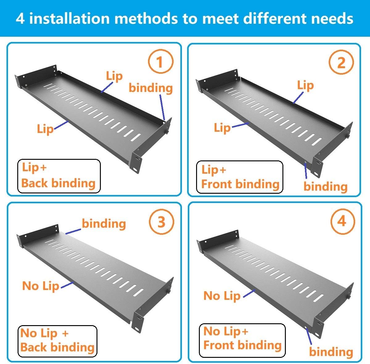 1U Vented Cantilever Server Rack Mount Shelf 6" (154mm) Deep 19" Network Cabinet or Equipment Rack