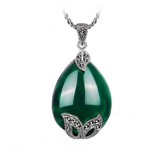 Quality Thai Silver Jewelry Green Agate with Marcasite Pendant Necklace (N12034GREEN) wholesale