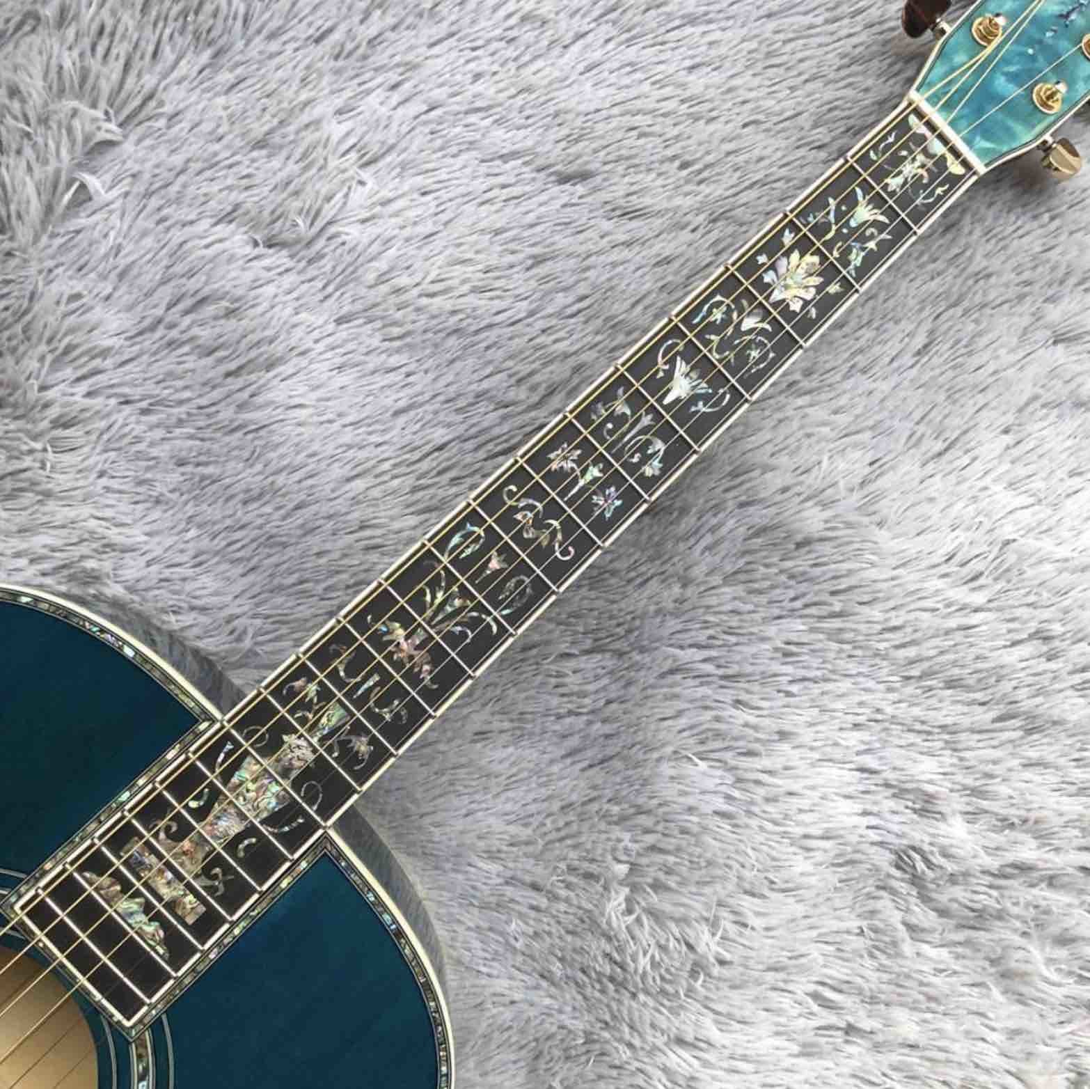 Solid Spruce Top Abalone OM Style Acoustic Guitar with Burst Maple Body Ebony Fingerboard