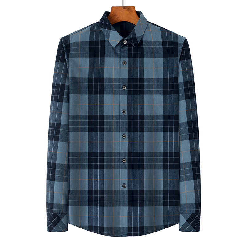 Knitted Broadcloth Plaid Shirts Polyester Viscose And Cotton Casual Shirt Long Sleeve For Man