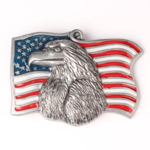 Quality 3D Eagle Antique Silver Zinc Alloy American Flag Belt Buckle With Soft Enamel Colors wholesale