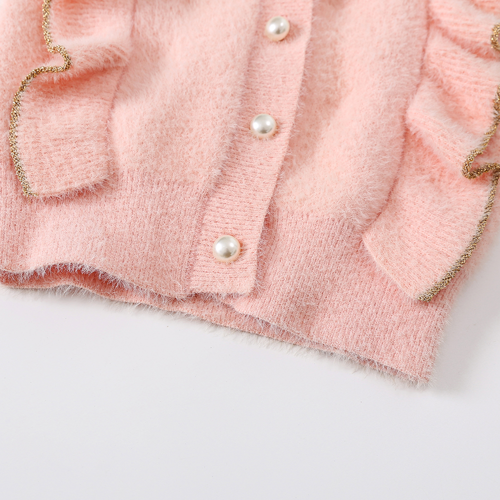 Knitting Ruffles Patterns Children Sleeveless Sweater Wholesale Baby Girls Feather Yarn Sweater Vest