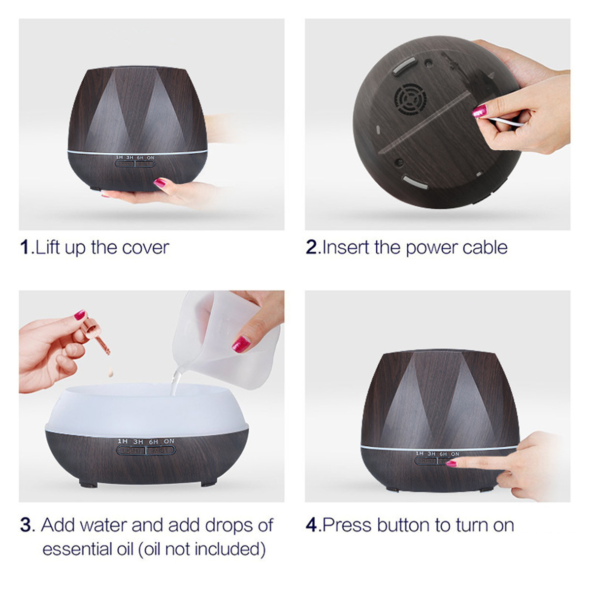 Remote control Ultrasonic 550ml with Colourful Night Light Wood Grain Aroma Diffuser