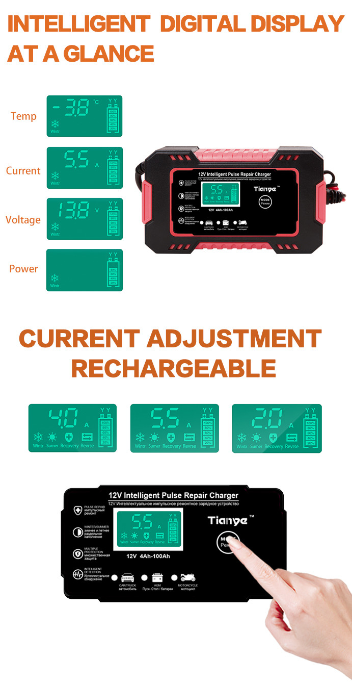 2.4A 7stage Intelligent Pulse Repair Charger With Polarity Reversal Protection