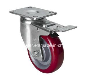 Quality Medium Duty 4&quot; 150kg Plate Brake TPU Caster 5024-86 with Red Color and 100mm Diameter wholesale