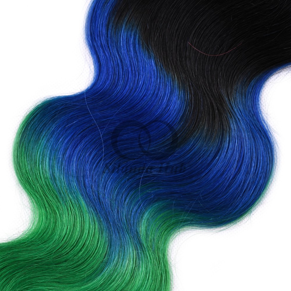 #T1B/Blue/Green Body Wave Remy Human Hair Bundles Sew In Weave Bundles Brazilian Bundle Deals