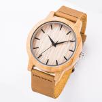 Wood Face Watch With Leather Band / Miyota Movement Leather Watches For Men
