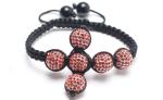 Shamballa Cross Bracelet, Red Crystal Pave Alloy Beads