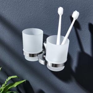 Quality Double Toothbrush Bathroom Tumbler Holders Glass Polished Satin wholesale