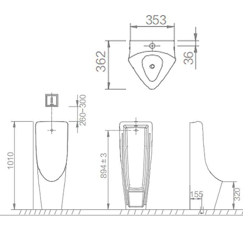 Ceramic Glazed Floorstanding Urinal Top / Back Water Inlet 362x353x1010mm