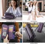 iPhone 13 case, zipper wallet with 7 cards, leather magnetic flip-flop wristband