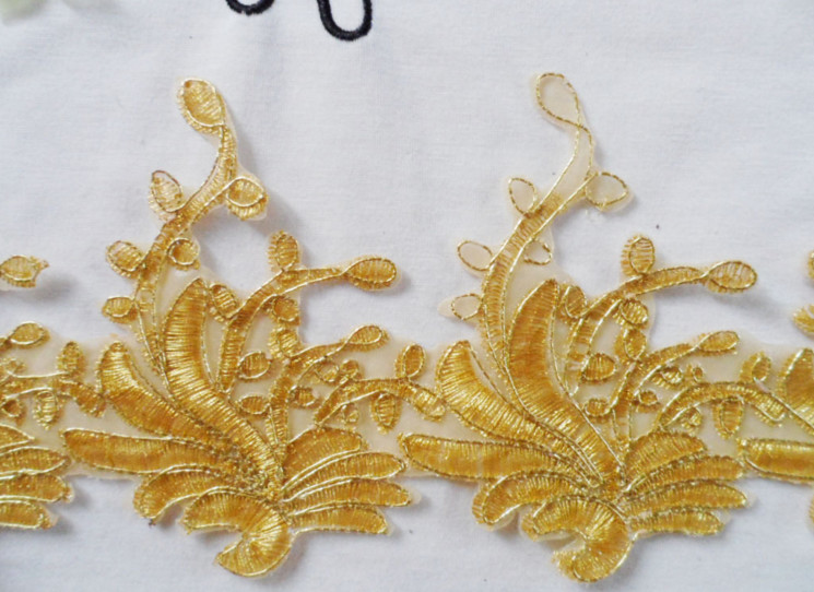 Gold Wire Embrodery Lace Edge with Cord Embroidery Sliver Lace Trim